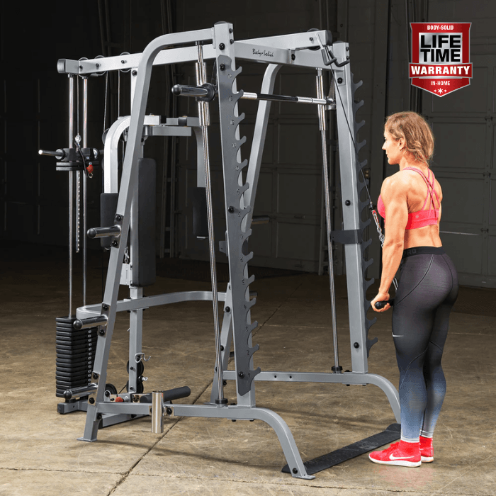 Body-Solid Smith Machine with 95KG Lat and Pec Attachment available at Veltron Fitness