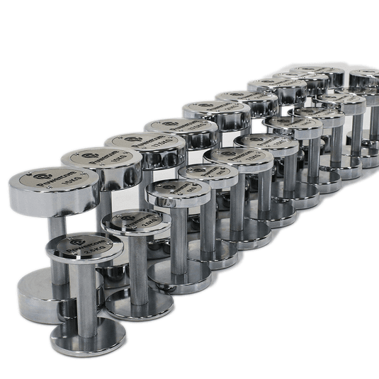 Powercore Chrome Electroplated Steel Dumbbell Set - 10 Pairs (2.5kg-25kg), additional view 3 available at Veltron Fitness