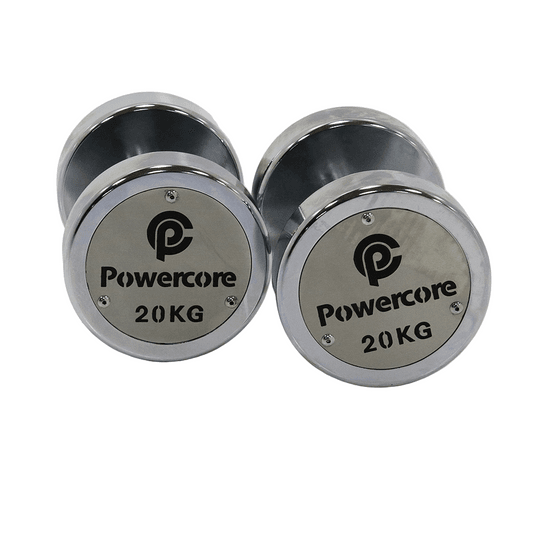 Powercore Electroplated Steel Dumbbell 20KG (pair) available at Veltron Fitness