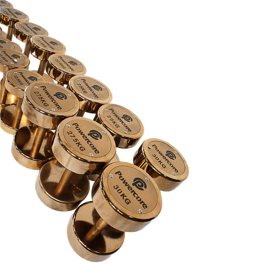 Powercore Rose Gold Electroplated Steel Dumbbell Set - 12 Pairs (2.5kg-30kg), additional view 3 available at Veltron Fitness