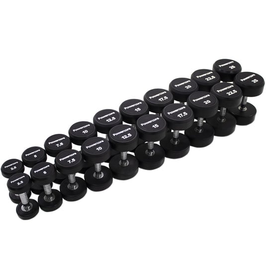 Powercore Round Rubber Dumbbell Set - 10 Pairs (2.5kg-25kg) available at Veltron Fitness