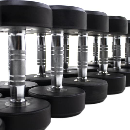 Powercore Round Rubber Dumbbell Set - 10 Pairs (2.5kg-25kg), additional view 3 available at Veltron Fitness
