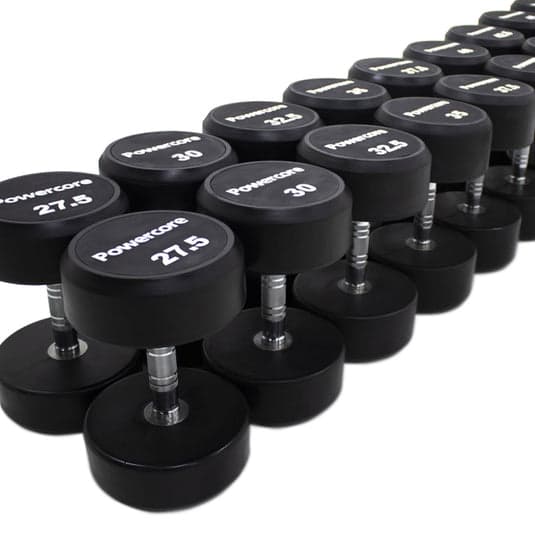 Powercore Round Rubber Dumbbell Set - 6 Pairs (27.5kg-40kg), additional view 2 available at Veltron Fitness