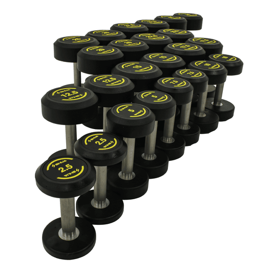 Shua Rubber Round Dumbbell Set - 12 Pairs (2.5kg-30kg) available at Veltron Fitness