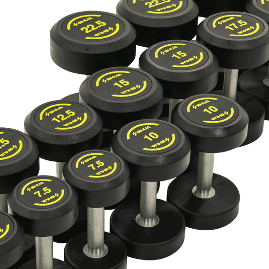 Shua Rubber Round Dumbbell Set - 12 Pairs (2.5kg-30kg), additional view 3 available at Veltron Fitness